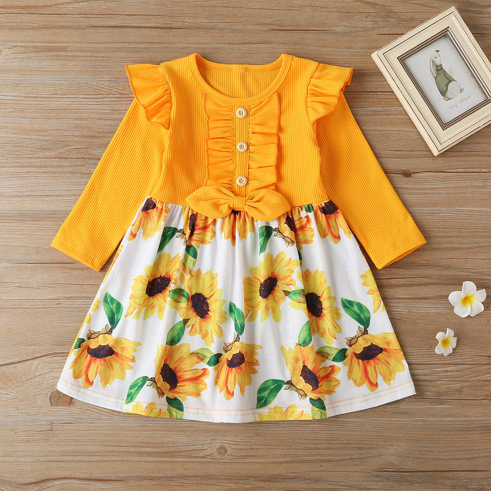 Baby Kid Girls Flower Muslin&Ribbed Print Dresses Princess Dresses Wholesale 69555922