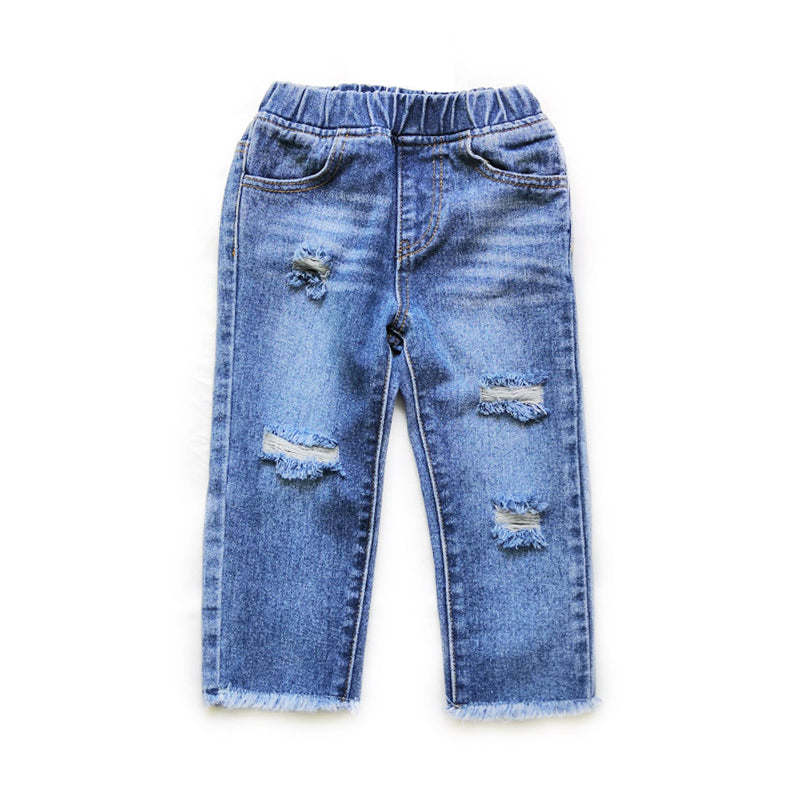 Kid Girl Ripped Denim Trousers Wholesale 81703567