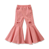 Load image into Gallery viewer, Kid Girl Ripped Plain Flared Denim Pants Wholesale 67086906
