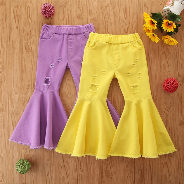 Kid Girl Ripped Plain Flared Denim Pants Wholesale 67086906 | Rioco ...