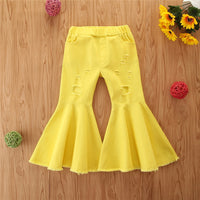 Load image into Gallery viewer, Kid Girl Ripped Plain Flared Denim Pants Wholesale 67086906
