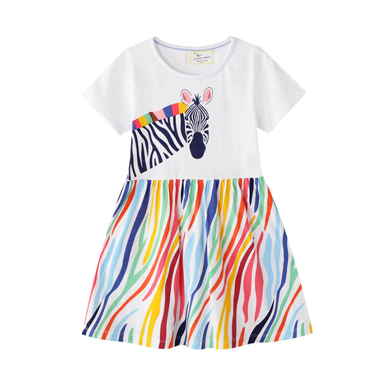 Kid Girl Short Sleeve Zebra Rainbow Dress Wholesale 64944667