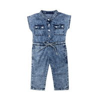 Load image into Gallery viewer, Kid Girl Single Breasted Denim Jumpsuit Wholesale 14892000
