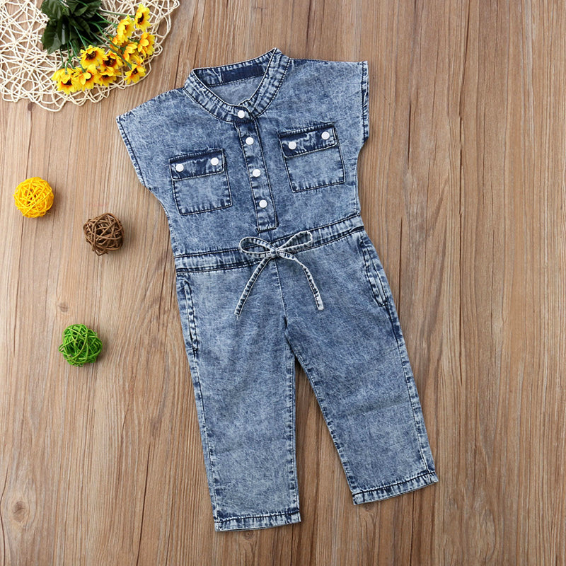 Kid Girl Single Breasted Denim Jumpsuit Wholesale 14892000