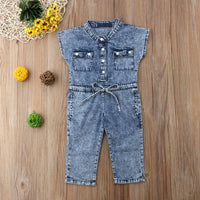 Load image into Gallery viewer, Kid Girl Single Breasted Denim Jumpsuit Wholesale 14892000

