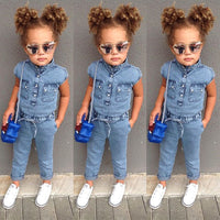 Load image into Gallery viewer, Kid Girl Single Breasted Denim Jumpsuit Wholesale 14892000

