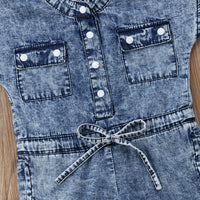 Load image into Gallery viewer, Kid Girl Single Breasted Denim Jumpsuit Wholesale 14892000
