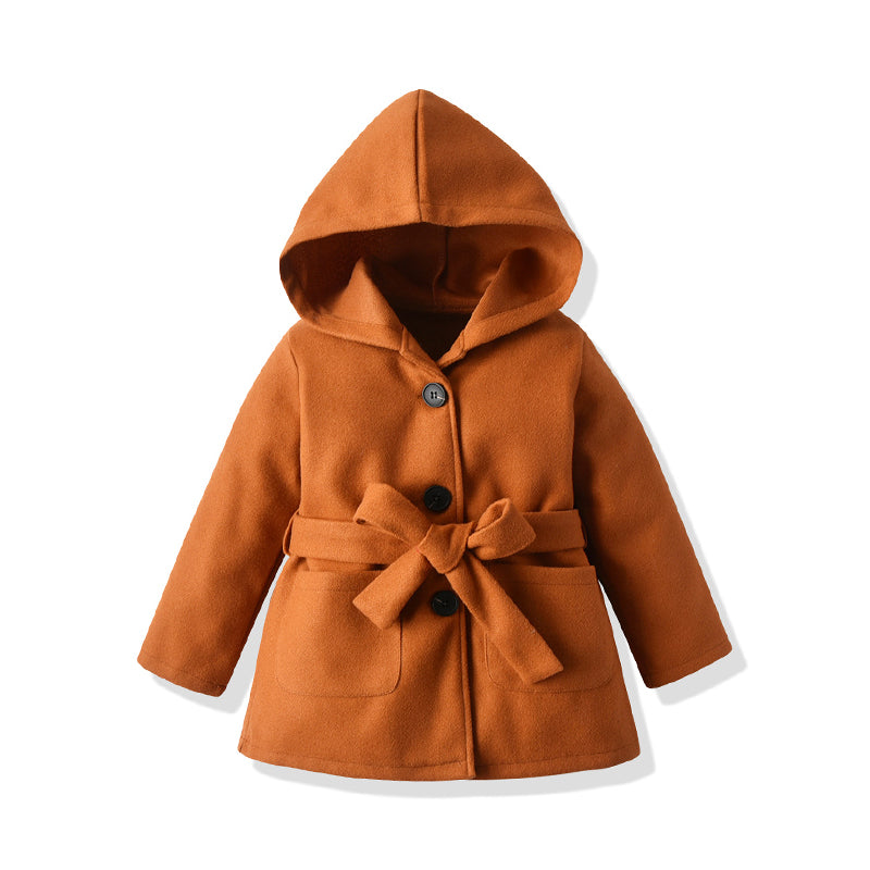 Kid Girl Solid Color Belted Coat Wholesale 46074348