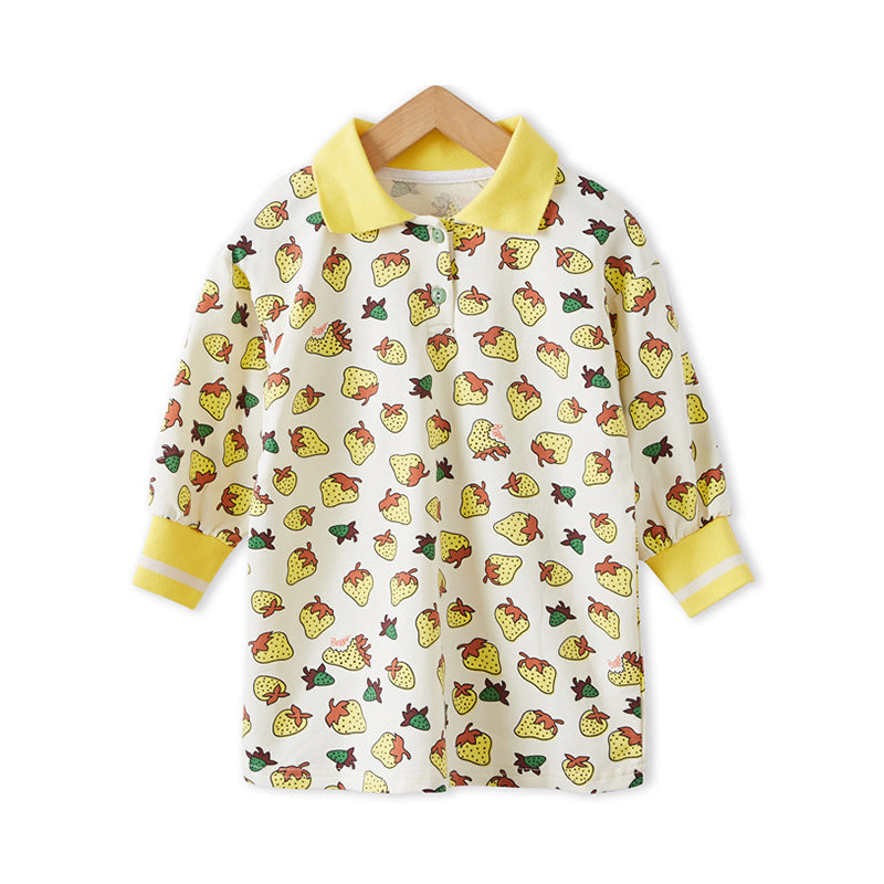 Kid Girl Strawberry Print Polo Dress Wholesale 75617162