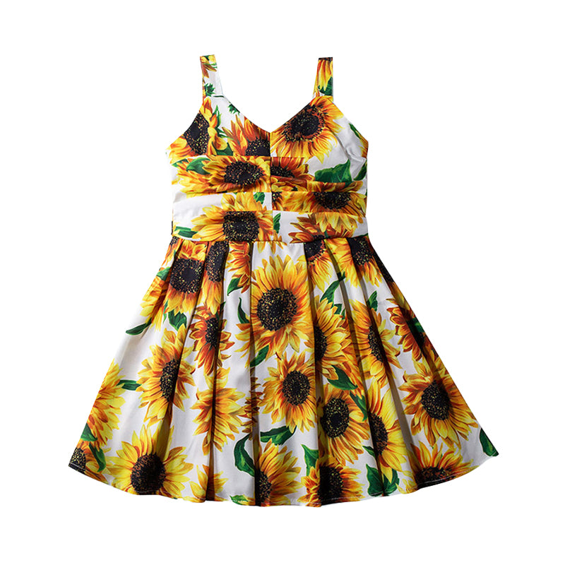 Kid Girl Sunflower Graphic Sling Dress Wholesale 99151710