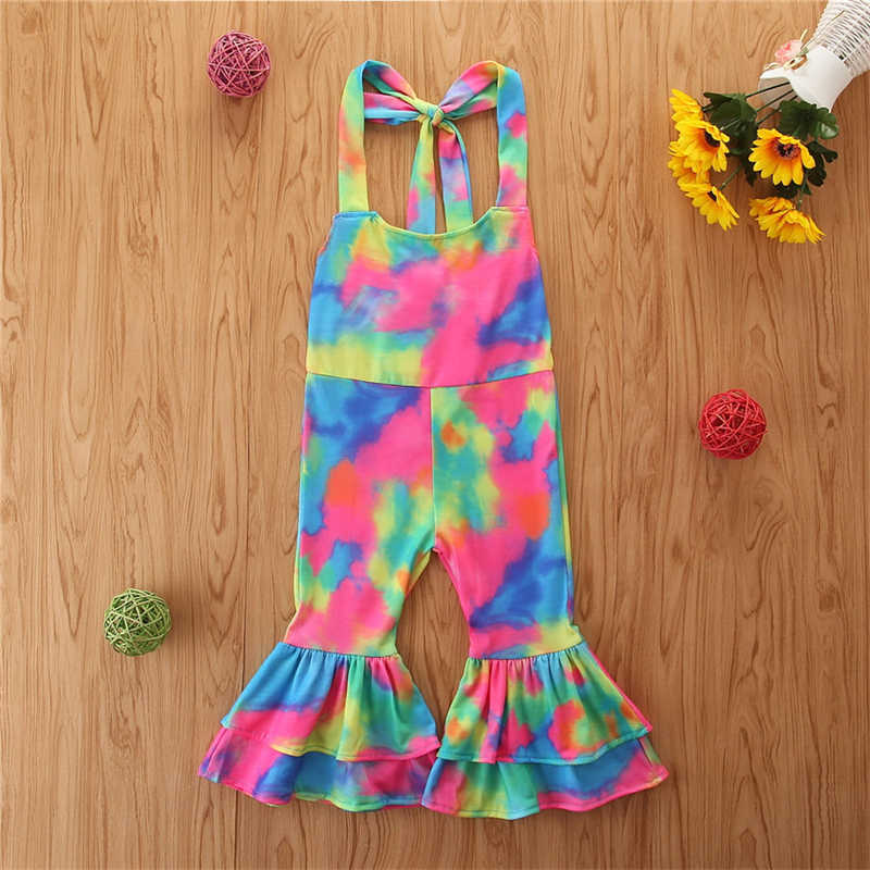 Kid Girl Tie-Dye Halter Neck Flared Pants Wholesale 87876930