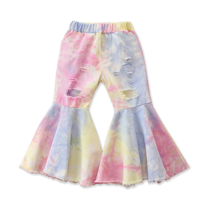 Kid Girl Tie Dye Ripped Flared Pants Wholesale 02307082