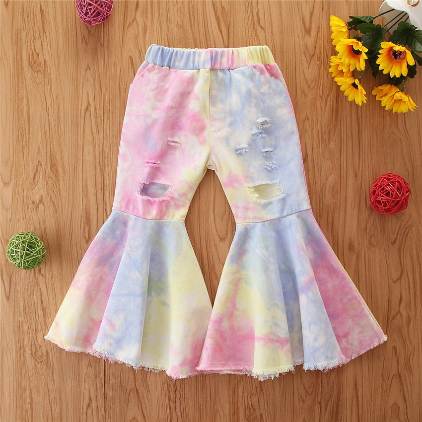 Kid Girl Tie Dye Ripped Flared Pants Wholesale 02307082