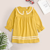 Load image into Gallery viewer, Kid Girl Turndown Collar Yellow Dress Wholesale 93517156
