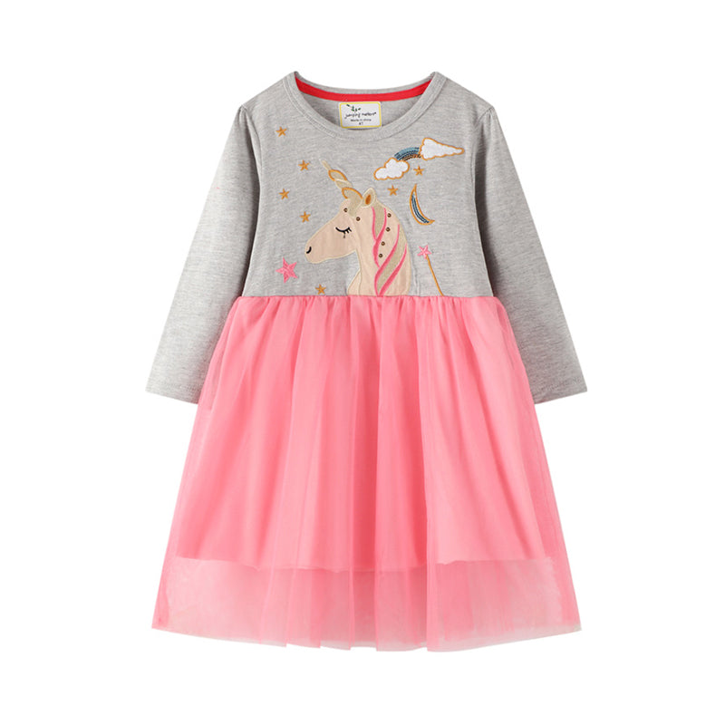 Baby Kid Girls Star Unicorn Embroidered Dresses Wholesale 24437371