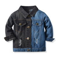 Load image into Gallery viewer, Little Boy Colorblock Fringed Denim Trucker Jacket Wholesale 83603157
