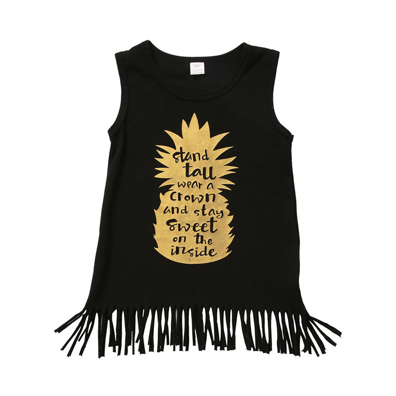 Little Girl Fringe Hem Pineapple Letter Pattern Tank Dress Wholesale 68382008