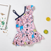 Load image into Gallery viewer, Little Girl Unicorn Print Off Shoulder Swimsuit Dress Wholesale 71292861
