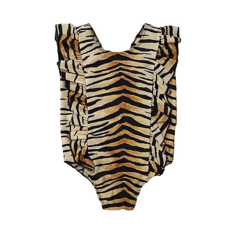 Little Girl Zebra Tiger Print Ruffle Trim One Piece Swimwear Wholesale 23133028