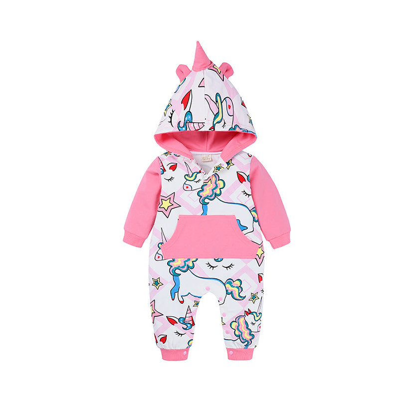 Lovely Baby Girl Unicorn Print Hoodie Jumpsuit Wholesale 55236460