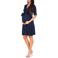 Load image into Gallery viewer, Maternity V Neck Plain Belted Dress Wholesale 89655209
