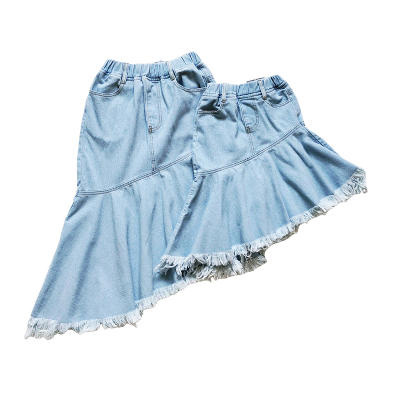 Mommmy And Me Irregular  Hem  Denim Skirt Wholesale 54401035
