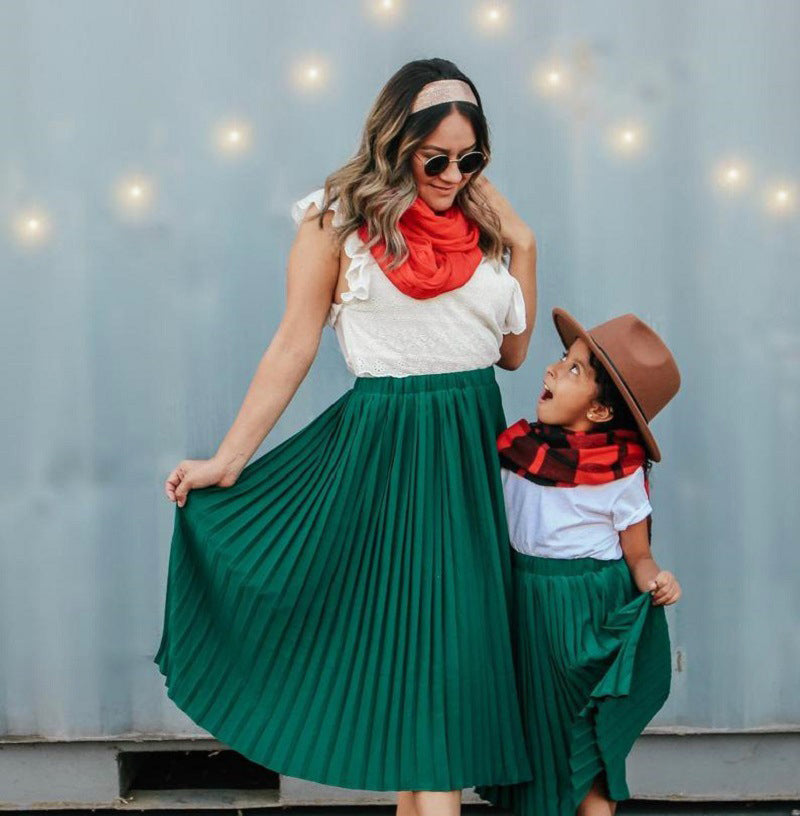 Mommy And Daughter Solid Color Pleated Skirt Wholesale 91094883