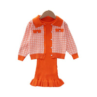 Load image into Gallery viewer, 2 Pieces Set Baby Kid Girls Houndstooth Cardigan And Solid Color Dresses Wholesale 220909303
