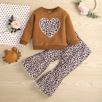 Load image into Gallery viewer, 2 Pieces Set Baby Kid Girls Color-blocking Love heart Tops And Leopard Pants Wholesale 230105168
