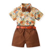 Load image into Gallery viewer, 2 Pieces Set Baby Kid Boys Flower Bow Print Shirts And Solid Color Shorts Wholesale 230326360

