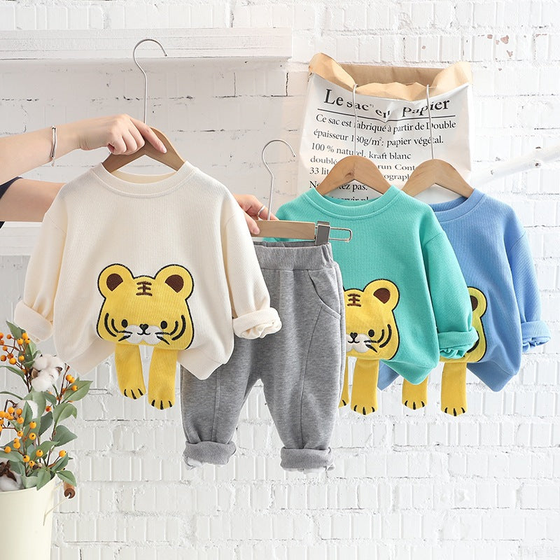 2 Pieces Set Baby Kid Boys Animals Cartoon Print Hoodies Swearshirts And Solid Color Pants Wholesale 220906109