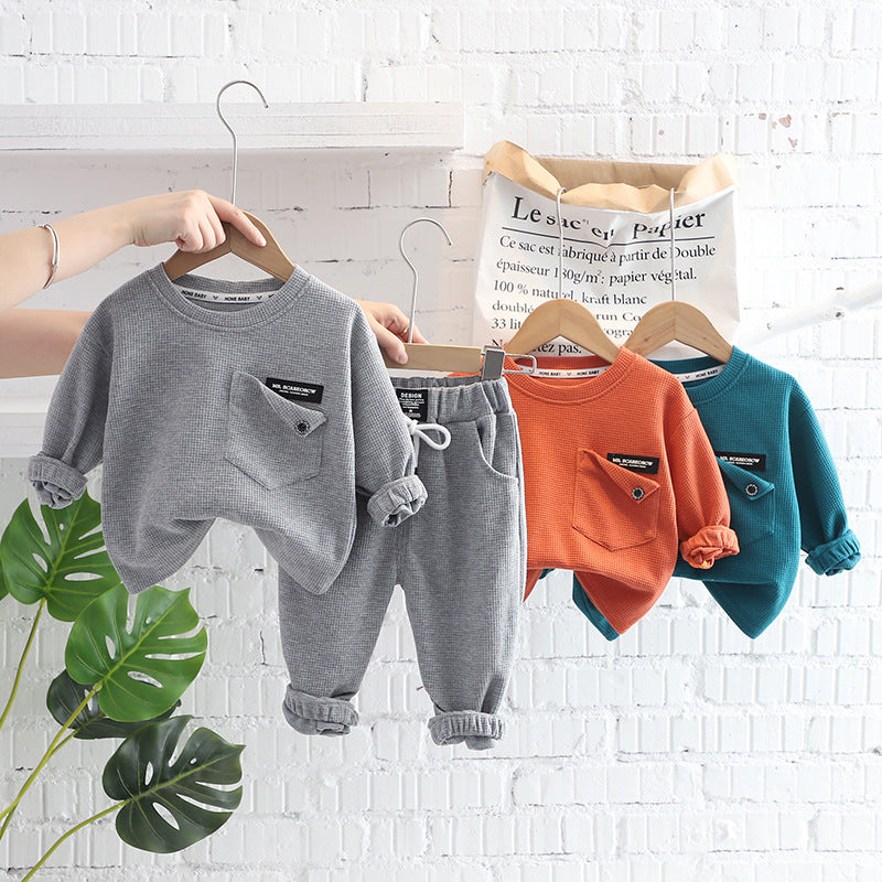 2 Pieces Set Baby Kid Boys Solid Color Tops And Pants Wholesale 221202168