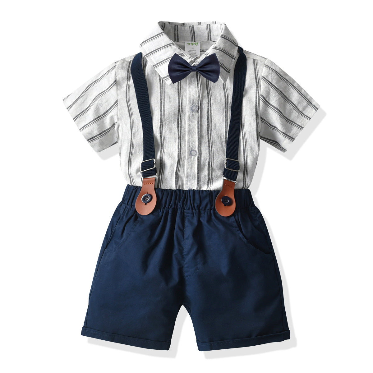 2 Pieces Set Baby Kid Boys Dressy Striped Shirts And Solid Color Rompers Wholesale 21110997