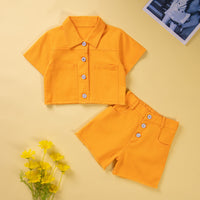 Load image into Gallery viewer, 2 Pieces Set Baby Kid Girls Solid Color Tops And Shorts Wholesale 230213423
