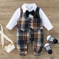 Load image into Gallery viewer, Baby Boys Color-blocking Checked Bow Jumpsuits Wholesale 23021028
