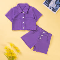 Load image into Gallery viewer, 2 Pieces Set Baby Kid Girls Solid Color Tops And Shorts Wholesale 230213435
