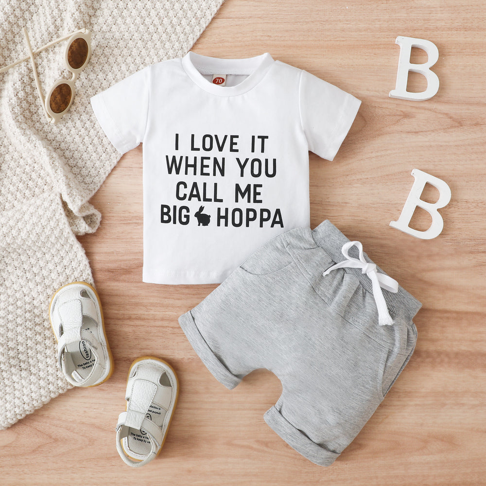 2 Pieces Set Baby Kid Unisex Letters T-Shirts And Solid Color Shorts Wholesale 230103547
