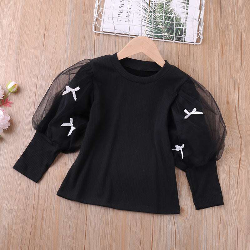 Baby Kid Girls Solid Color Bow Tops Wholesale 22120243