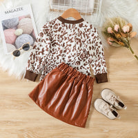 Load image into Gallery viewer, 2 Pieces Set Baby Kid Girls Leopard Tops And Bow Skirts Wholesale 230103403
