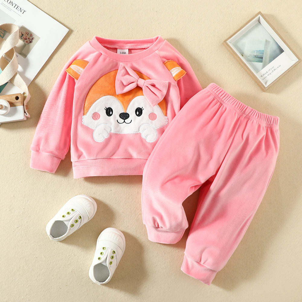 2 Pieces Set Baby Girls Animals Bow Tops And Pants Wholesale 220831588