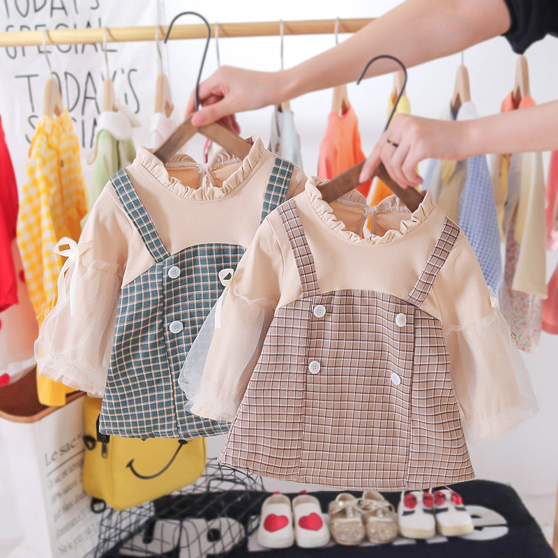 Baby Kid Girls Checked Bow Dresses Wholesale 23010547