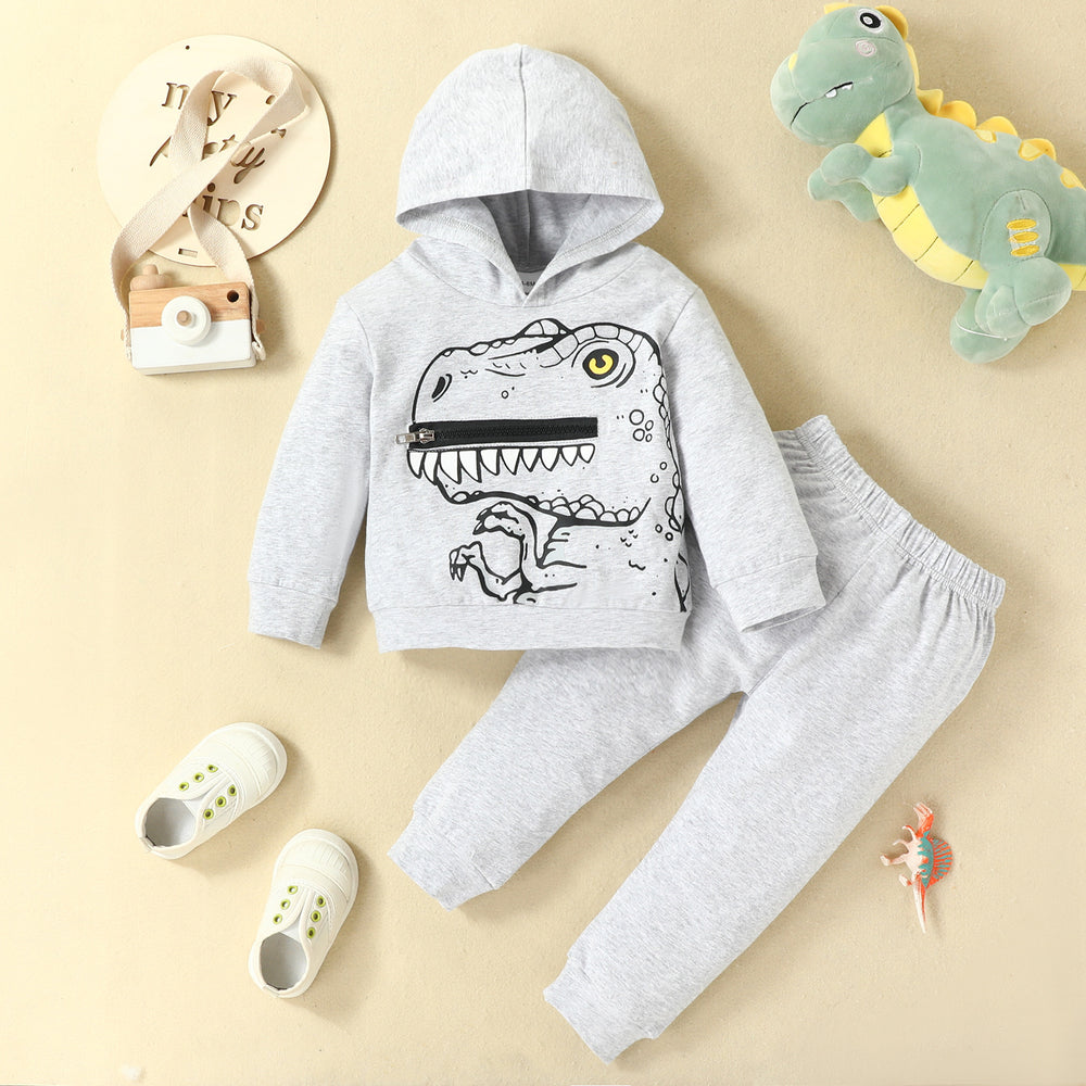 2 Pieces Set Baby Kid Boys Dinosaur Print Hoodies Swearshirts And Solid Color Pants Wholesale 230103386