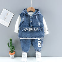 Load image into Gallery viewer, 3 Pieces Set Baby Kid Boys Letters Tops And Ripped Vests Waistcoats And Pants Wholesale 221130522
