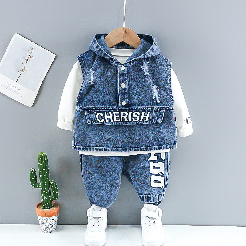 3 Pieces Set Baby Kid Boys Letters Tops And Ripped Vests Waistcoats And Pants Wholesale 221130522