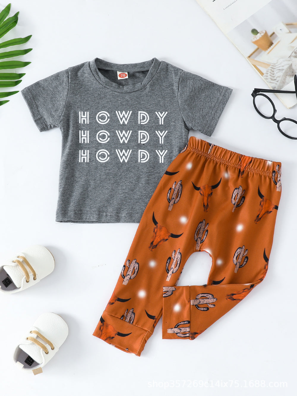 2 Pieces Set Baby Unisex Letters T-Shirts And Animals Cartoon Print Pants Wholesale 230105746