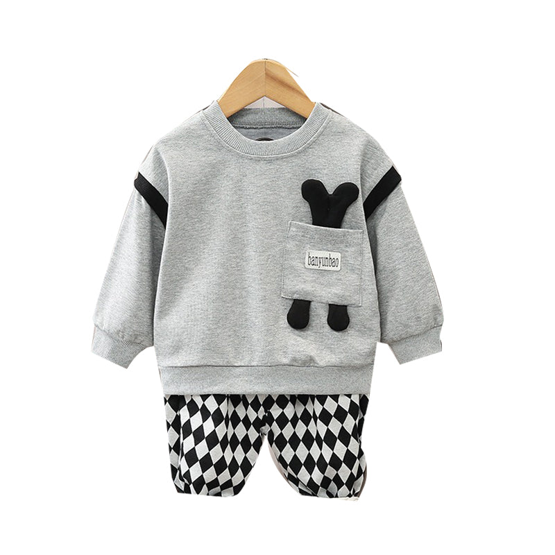 2 Pieces Set Baby Kid Boys Letters Cartoon Hoodies Swearshirts And Checked Pants Wholesale 220906264