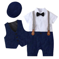 Load image into Gallery viewer, 3 Pieces Set Baby Boys Birthday Party Bow Rompers Solid Color Vests Waistcoats And Hats Wholesale 221214225
