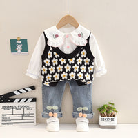 Load image into Gallery viewer, 3 Pieces Set Baby Kid Girls Flower Crochet Vests Waistcoats And Fruit Embroidered Tops And Pants Wholesale 221130214
