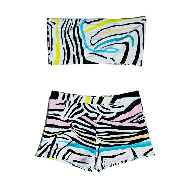 Plus Size Zebra Pattern Swimsuit Tube Top And Shorts Wholesale 67632481