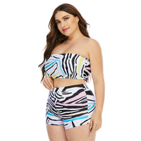 Load image into Gallery viewer, Plus Size Zebra Pattern Swimsuit Tube Top And Shorts Wholesale 67632481
